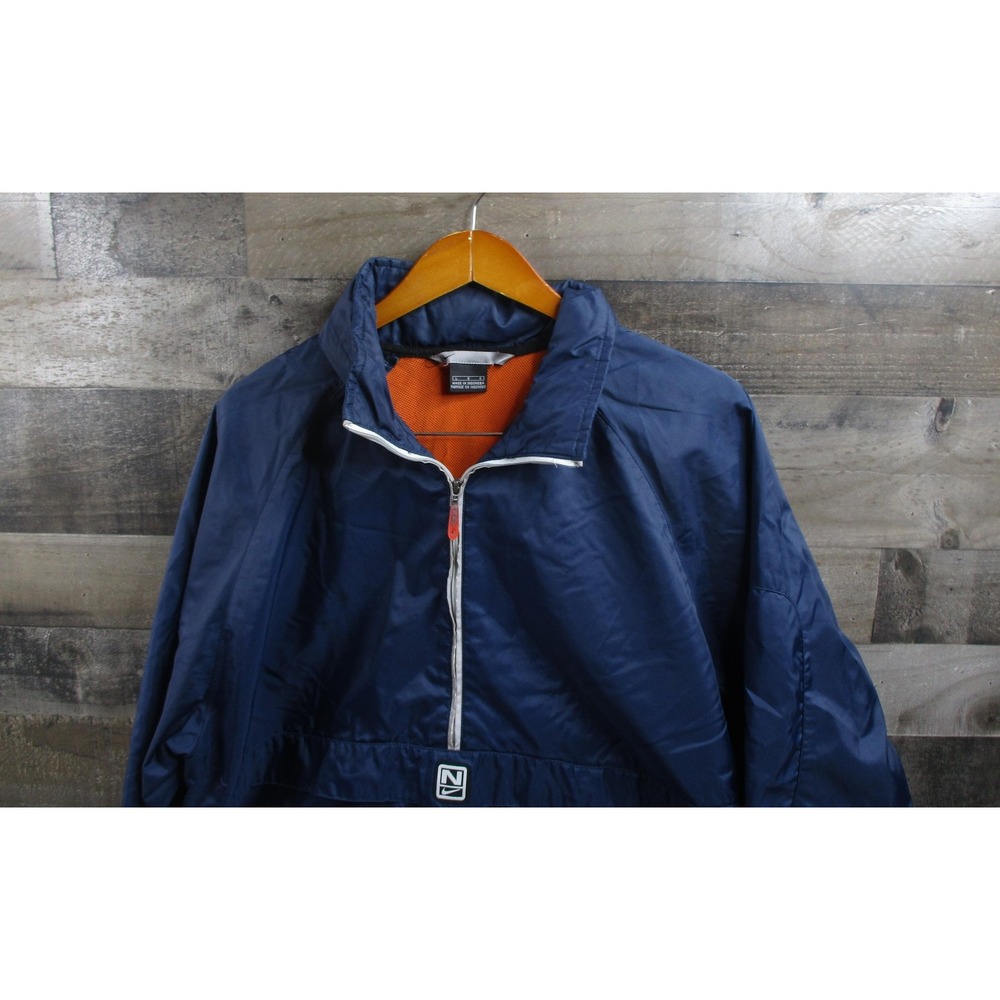 Vintage Nike Jacket Men Large Blue Half Zip Hooded Windbreaker Anorak Mesh Lined